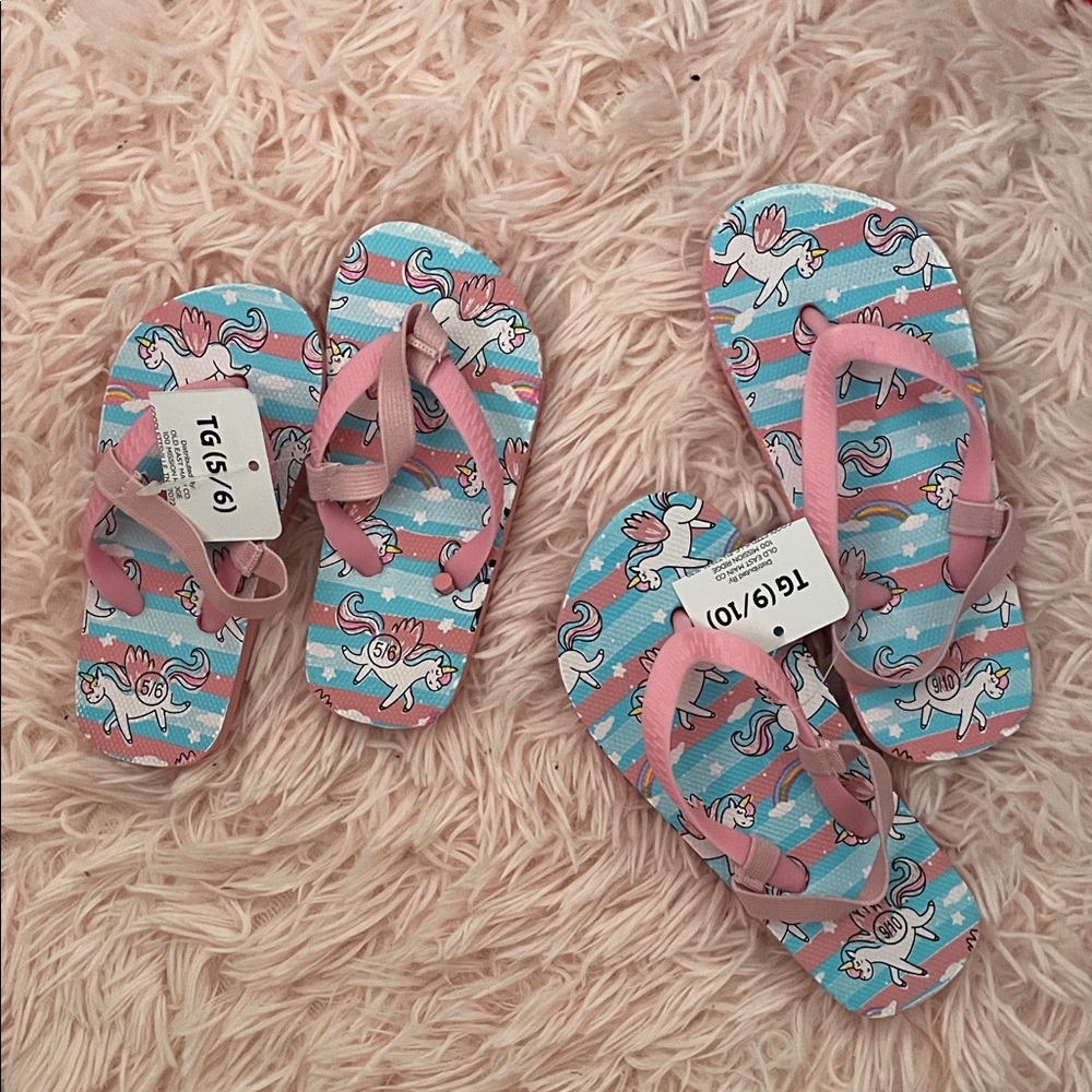 Kids Unicorn Flip Flops - Pink & Blue 2pr matching sister set